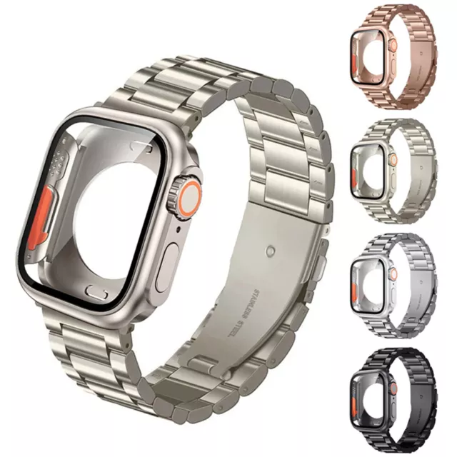 Bracelet + Boîtier En Acier Inoxydable Pour Apple Watch Série 9 8 7 6 5 44/ .