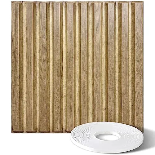 12 PCS 3D Slat Wall Panels, 19.7" x 19.7", Faux Wood PVC Wall Tiles, Walnut