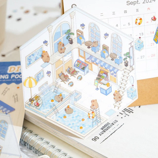 4 Sets DIY 3D Scene Stickers, DIY Fun House Stickers, Create Your Cafe, Shop, Restaurant, Adorable DIY Scene Stickers With 1 Tweezers For Stress Relief