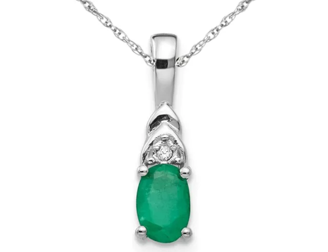 2/5 Carat (ctw) Natural Emerald Pendant Necklace in 14K White Gold