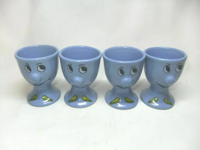 Novelty Egg Cups Funny Face  Set Of Four Vintage Quirky Dark Blue