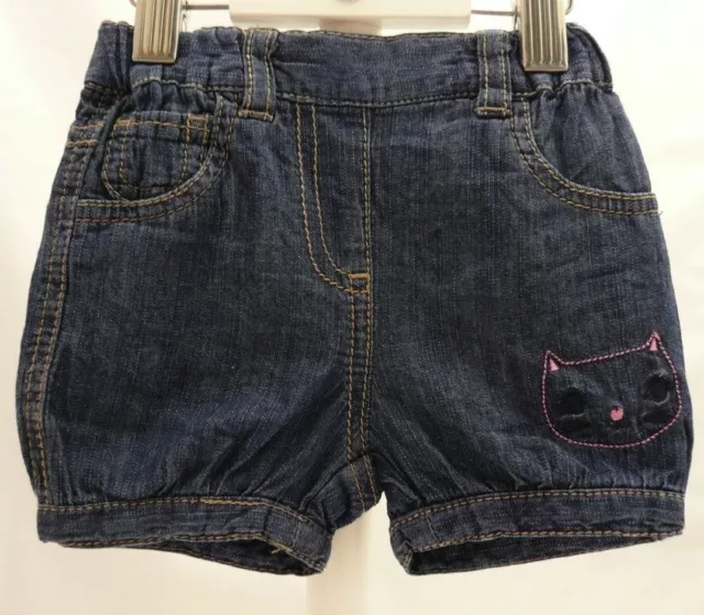 KITCHOUN short façon jean bleu  motif chat bébé fille 3 mois