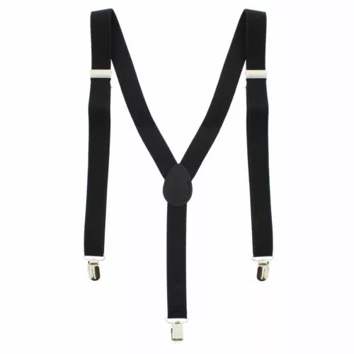 Black Adjustable Braces Mens Women's Unisex Trouser Elastic School Suspenders