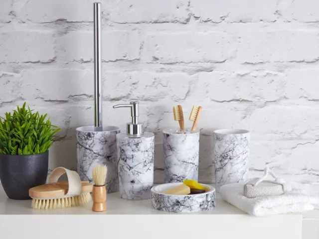 Rome Grey Marble Effect Abs Plastic Bathroom Accessory Tumbler Toothpaste Soap