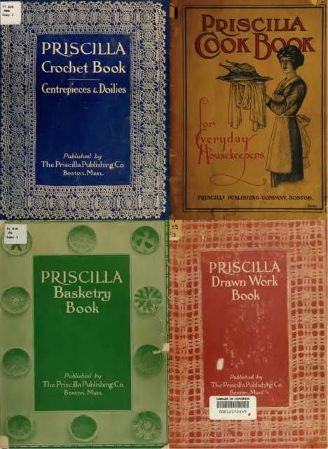 37 Old Priscilla Publishing Co. Craft Books Crochet Knitting Basketry on DVD