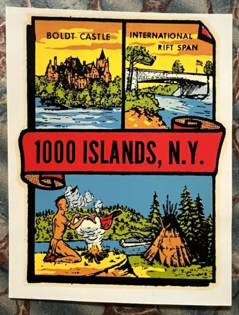 Original Vintage 1000 ISLAND New York TRAVEL Water DECAL Boldt Rift Native NY