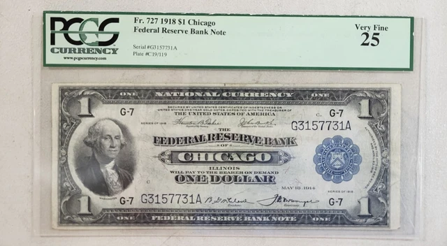 FR. 727 1918 $1 FRBN FEDERAL RESERVE BANK NOTE Chicago PCGS VERY FINE-25