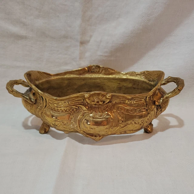 Vintage Brass Jardiniere Footed Planter Holder Flower Pot Art Nouveau Style