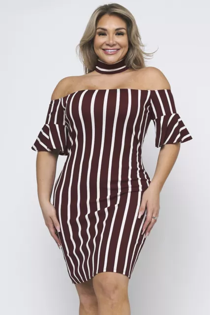 Womens Plus Size Wine Red Cold Shoulder Dress 2XL Bodycon Choker Neckline