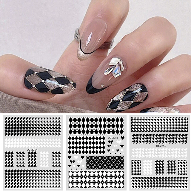Calcomanía de uñas rombo a cuadros negro/blanco pegatina de uñas láminas de uñas hágalo usted mismo decoración