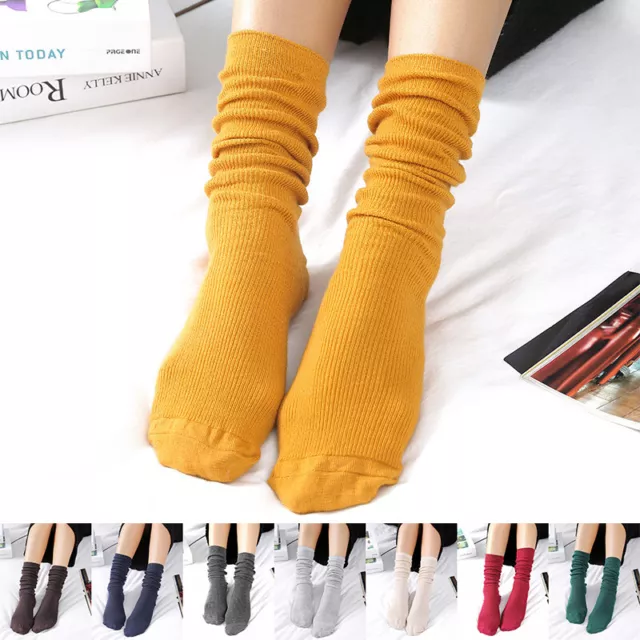 Womens Fashion Cotton Socks Ladies Mid Tube Boots Solid Color Long Slouch Socks