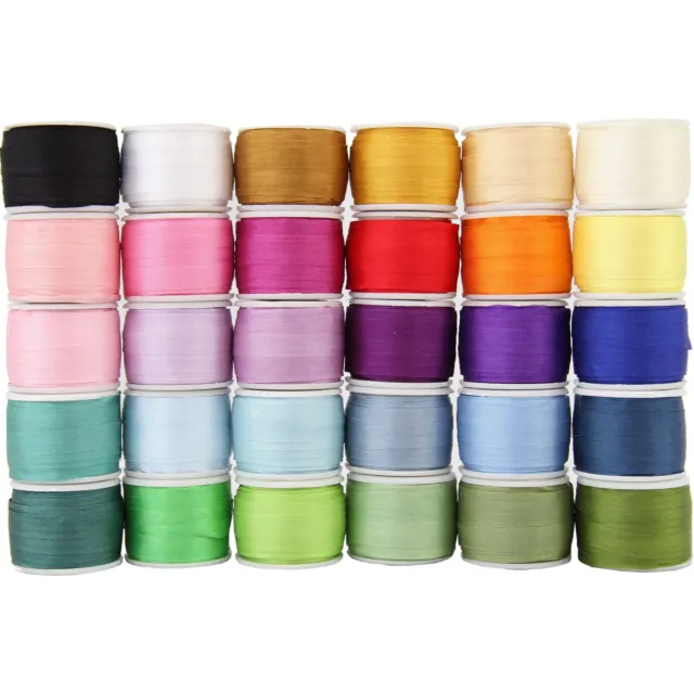 Juego de cintas de seda Threadart de 7 mm - colección de 30 carretes - 100% seda pura - carretes 10M