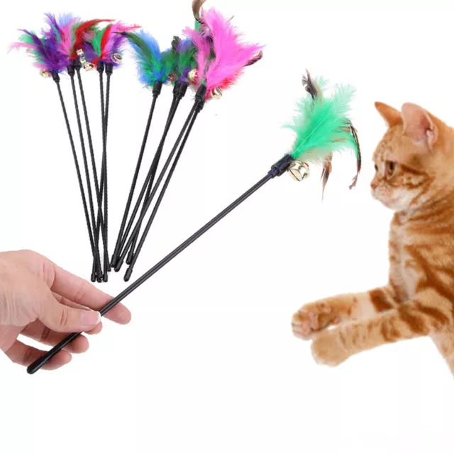 fr 5pcs Cat Kitten Pet Teaser Turkey Feather Interactive Stick Toy Wire Chaser