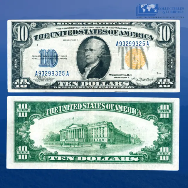 Fr.2309 1934A $10 Silver Certificate Yellow Seal "North Africa", VF+ #99325