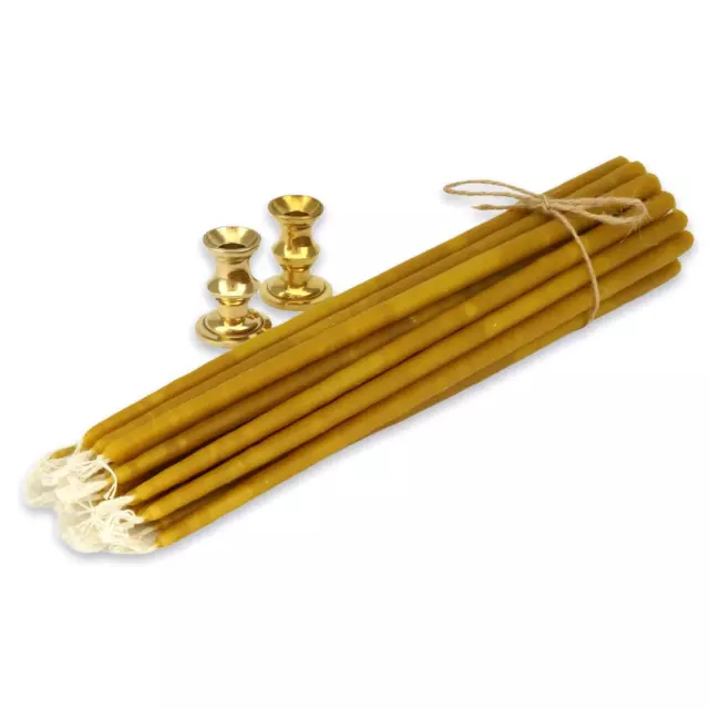 Set of 2 Mini Brass Candle Holders and 20 Beeswax Candles