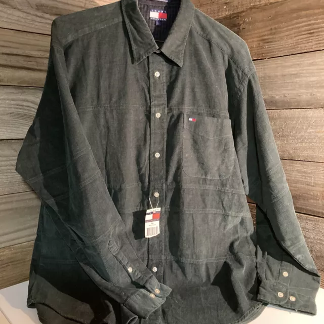 NWT Tommy Hilfiger Green Long Sleeve Button Down Dress Shirt Casual Men's Size L