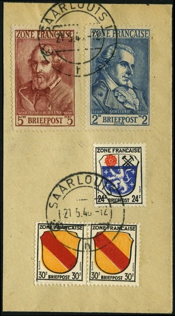 ALLGEMEINE AUSGABEN 1945, 2 M. Schiller und 5 M. Heine mit Zusatzfrankatur auf