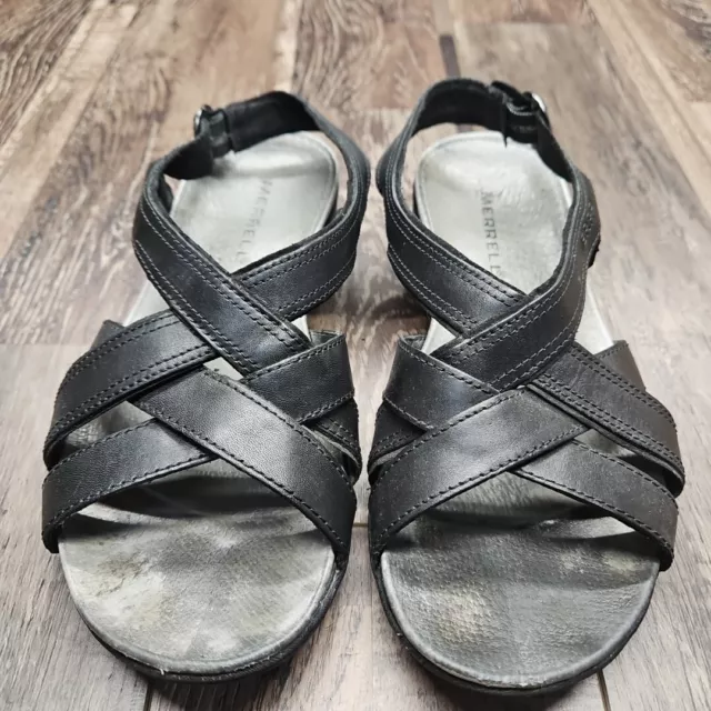 MERRELL BASSOON WOMENS Size US 7 Casual Sandals Black Leather J46246 15.90 PicClick