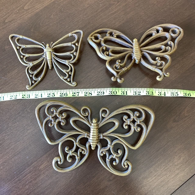 Vintage Homco Dart 1970's MCM Brown Butterfly Wall Hanging Decor Set of 3