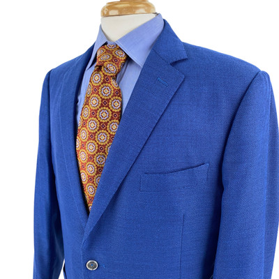 J. Hilburn Blue Unstructured Italian Hopsack Wool Blazer Sort Jacket Mens 44R