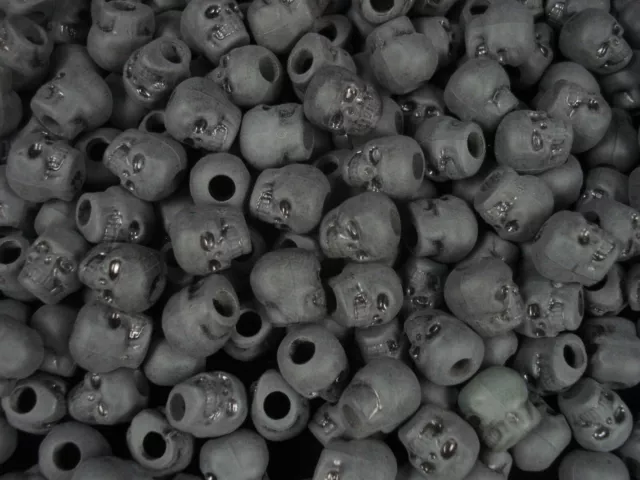 Pony Beads Skulls 50pc Dark Grey 9x6mm Halloween Hair Party Rave FREE POSTAGE