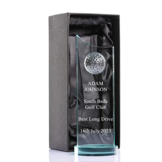 Large Jade Glass Personalised Golf Trophy With 3D Ball  X70415