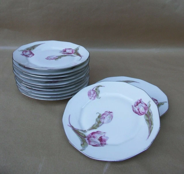Ancien service 12 assiettes à dessert Art Déco en porcelaine Vierzon vintage