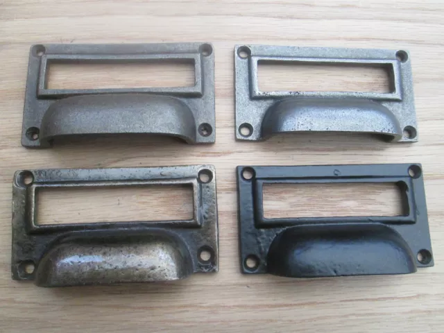 4" PLAIN VICTORIAN CAST IRON drawer filing cabinet card holder cup pull handle