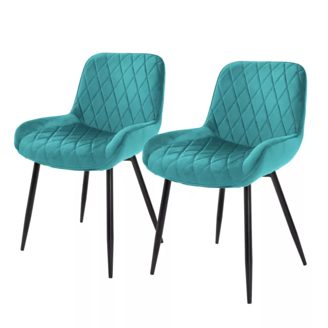 Set de 2 chaises de salle à manger rembourré velours pétrole fauteuils moderne
