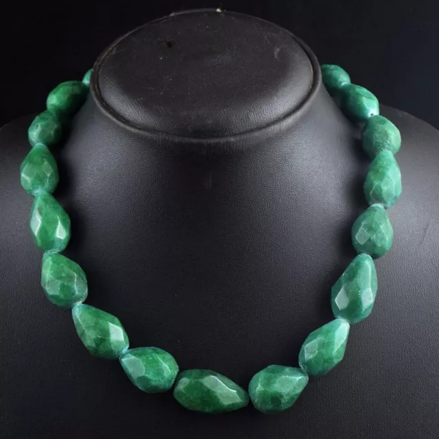 544.00 Cts Amazing Cut Green Emerald Oval Design Beaded Necklace VK 17 E551