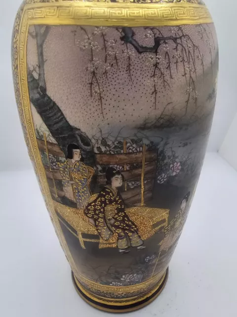 Japanese Satsuma Vase Meiji Period Signed  8'"in. 2