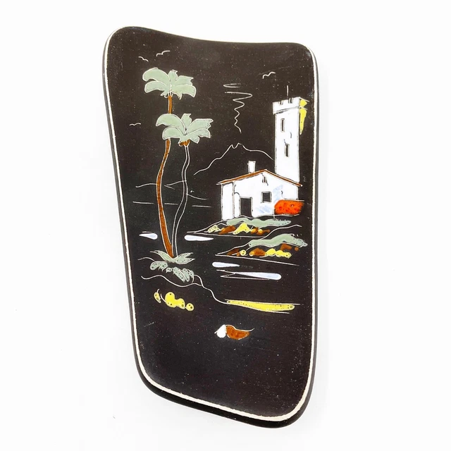 West German Keramik Wall Plaque Tropic Island Design Vintage Mid Century Pottery