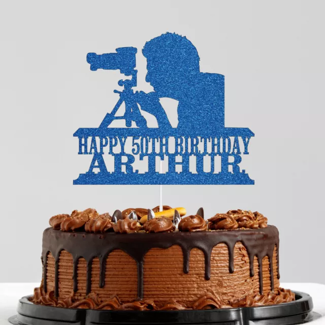 Personalised Male Photography Camera Glitter Cake Topper Photographers Birthday