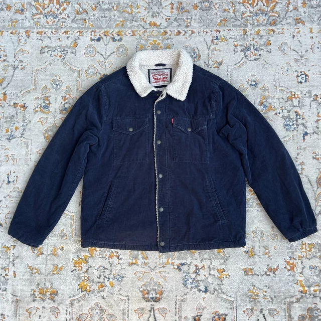 Levi's Men's Fleece-Lined Corduroy Trucker Jacket Navy Blue Men's Size Large Levi's Men's Fleece-Lined Corduroy Trucker Jacket Navy Blue Men's Size Large