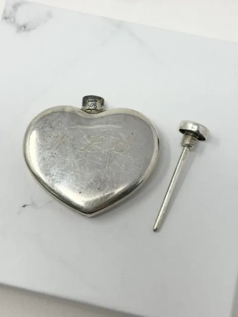 Vintage Tiffany & Co. Sterling Silver Heart Shaped Perfume Bottle Engraved