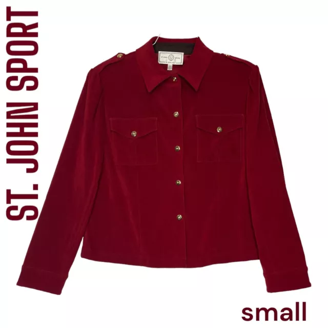 St. John Sport Womens Jacket sz SMALL Burgundy Red Gold  Hardware Designer EUC