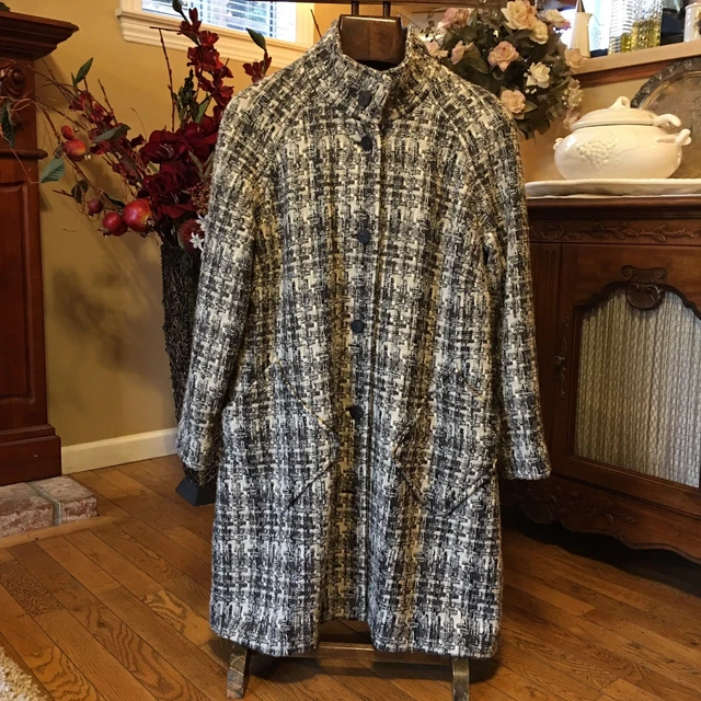 J Jill Womens Winter Jacket Coat tweed Wool Alpaca Natural Brown Classic Size M