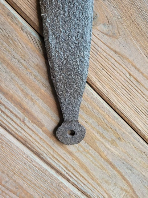 19c Antique Hand Wrought Forged Iron Barn Door Strap Hinges 26" 2