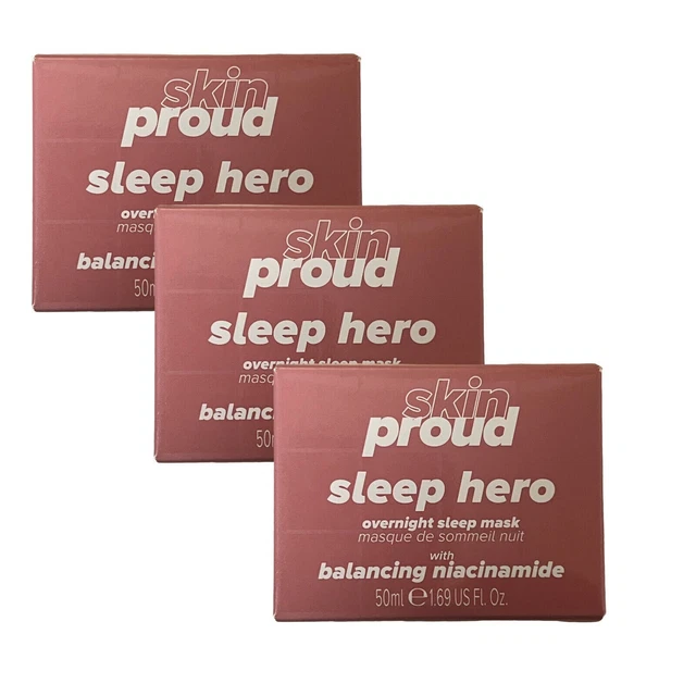 ¡LOTE DE 3 NUEVOS! Máscara de sueño nocturno Skin Proud Sleep Hero 50 ml con niacinamida