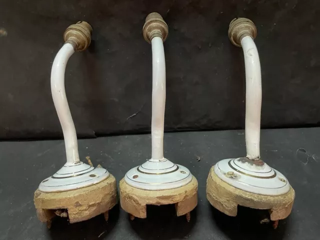 Alt Vintage 3 PC Handmade Eisen Porzellan Emaille Elektrisch Wand Lampe Holz Fuß