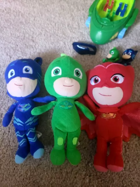 LOT of PJ Masks Plush Just Play Catboy Owlette Gekko Mobile + 2 Figurines