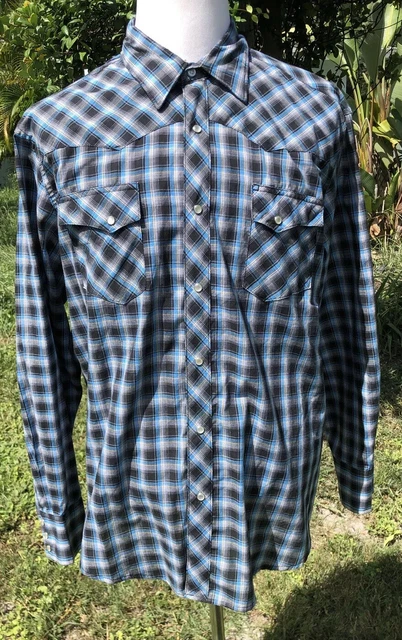 WRANGLER Western Pearl Snap Mens Plaid Shirt 55% Cotton/45% Polyester XL