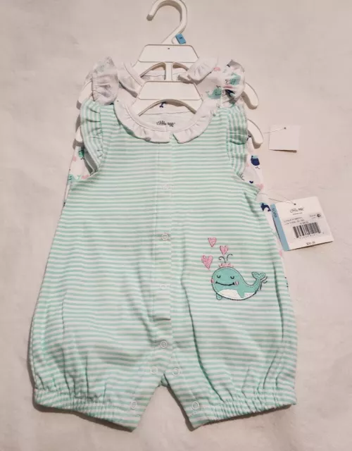 NWT Little Me Whale Short Rompers One Pieces 2 Pack 6 Months Baby Girl