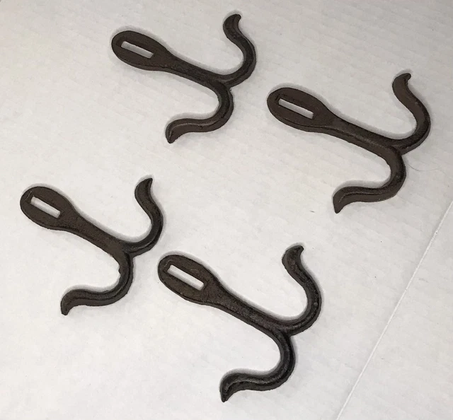 Set of 4 Vintage Cast Iron Utility Hooks, Hanging Bar Missing
