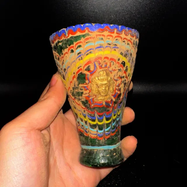 Unique Ancient Roman Mosaic Glass Cup With 18k Gold Plated Art Work