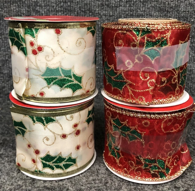 Lote de 4 carretes de cinta de Navidad con cable vintage de 2 1/2"" con 4 yardas cada uno nuevo