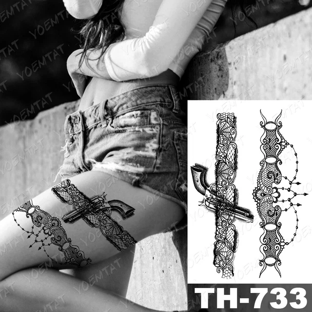 Sexy Lace Rose Crown Ribbon Gun Waterproof Temporary Tattoo Sticker Body Art Arm