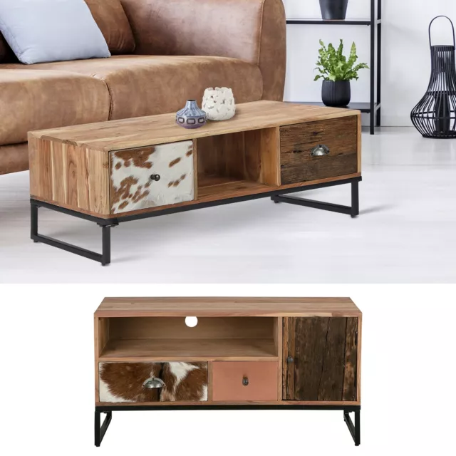 Meuble TV bas support buffet salon couloir en bois acacia massif WOMO-DESIGN®