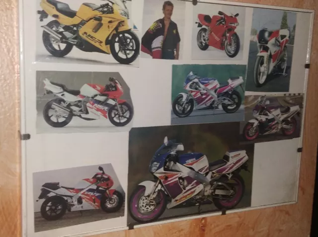 Collage Vintage Ritagli  Moto Nsr Ducati Honda Yamaha  Cornice 36 X 26 Cm