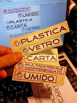 4x adesivi identifica rifiuti raccolta differenziata in pvc mis 5x10 uso esterno 